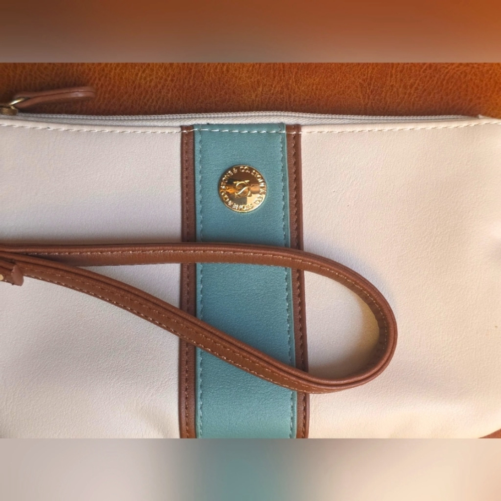 Stone & Co White and Blue Cosmetic Wristlet Bag